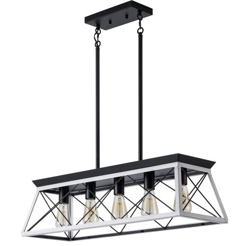 5-Light Farmhouse Chandelier – Rustic White and Black Finish